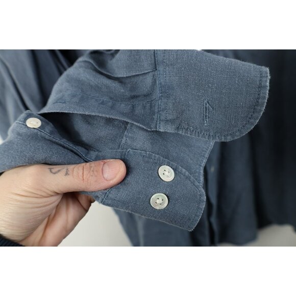 Vtg 80s 90s Banana Republic Mens L Baggy Irish Linen Collared Button Shirt Blue - Picture 6 of 12